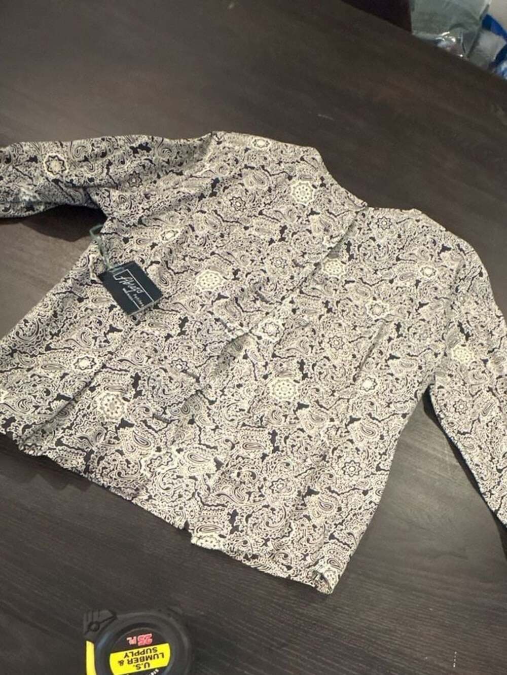 Vintage Black White Floral Paisley 2-Piece Long Sleeve Top and Pants Set size 8/ - Picture 8 of 15